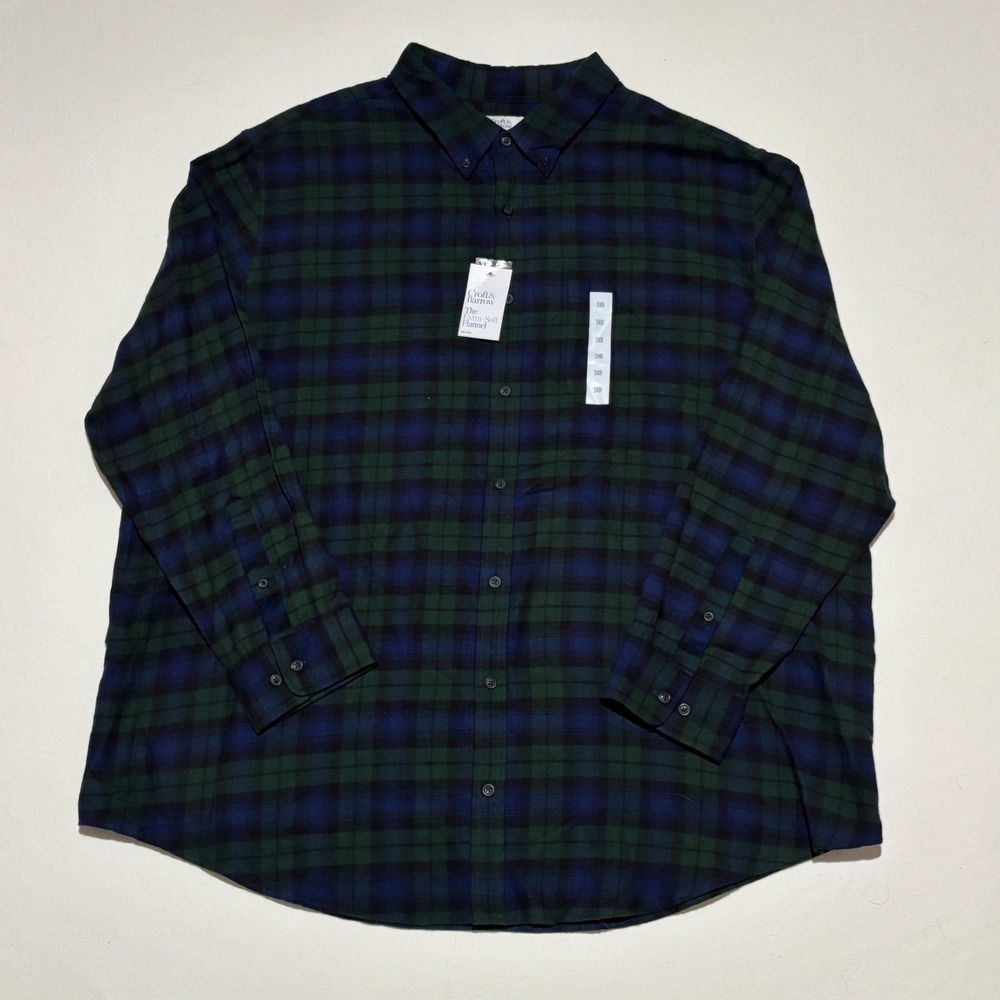 NEW Croft & Barrow Flannel Shirt Mens 3XB Green Navy Plaid Extra Soft Big & Tall
